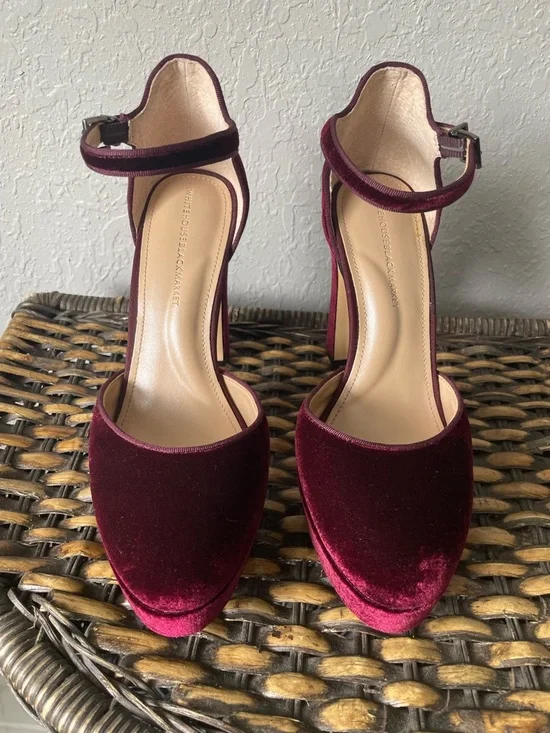 White House Black Market Burgundy Velvet Heels—Size 7M - Picture 6 of 7